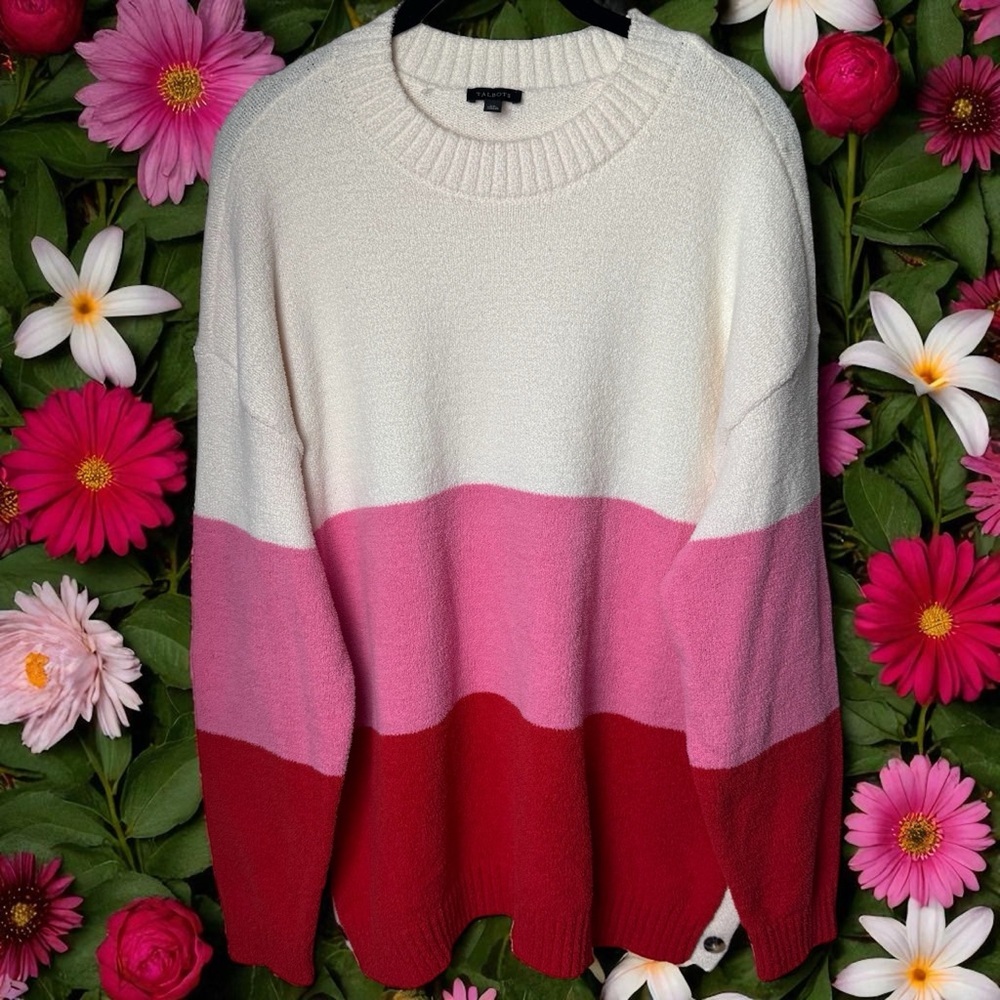Talbots‎ Colorblock Cozy Holiday Valentine’s Crewneck Sweater Size XL